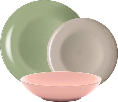 Servizi Tavola Linea Mitika - set tavola 18 Mitika, verde salvia/rosa/grigio tortora