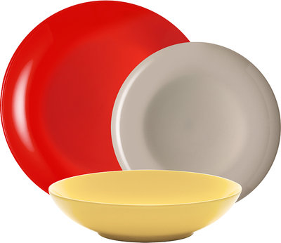 Servizi Tavola Linea Mitika - set tavola 18 Mitika, rosso,crema, tortora