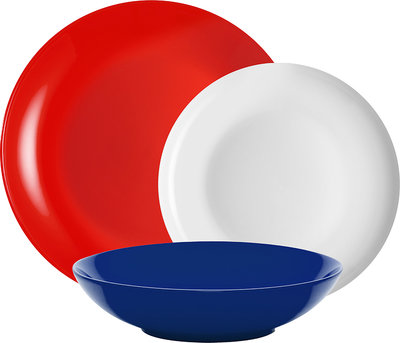 Servizi Tavola Linea Mitika - set tavola 18 Mitika, rosso, blu, bianco