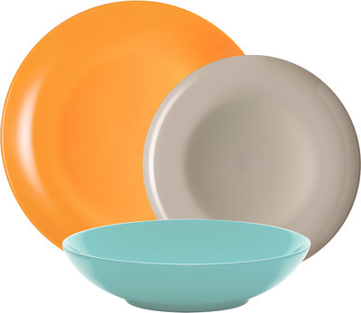 Servizi Tavola Linea Mitika - set tavola 18 Mitika, arancio/azzurro/ tortora