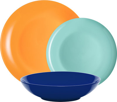 Servizi Tavola Linea Mitika - set tavola 18 Mitika, arancio/blu/azzurro