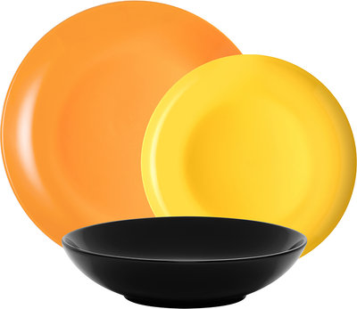 Servizi Tavola Linea Mitika - set tavola 18 Mitika, arancio/nero/giallo