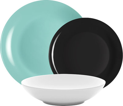 Servizi Tavola Linea Mitika - set tavola 18 Mitika, azzurro/bianco/nero