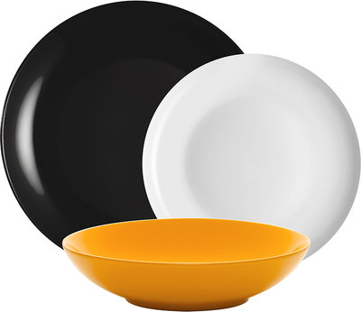 Servizi Tavola Linea Mitika - set tavola 18 Mitika, nero/arancio/bianco
