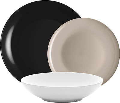Servizi Tavola Linea Mitika - set tavola 18 Mitika, nero/ bianco/ tortora
