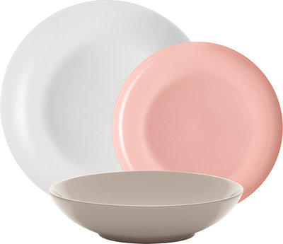 Servizi Tavola Linea Mitika - set tavola 18 Mitika, bianco/ tortora/ rosa