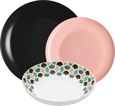 Servizi Tavola Linea Mitika - set tavola 18 Mitika, rosa e decoro art decò