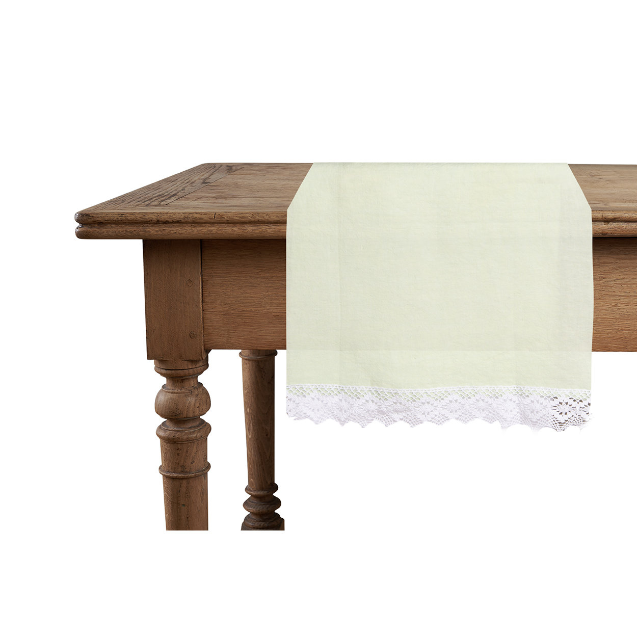 Image of Runner Puro Lino Stonewash con pizzo 45x230 Verde Tenero