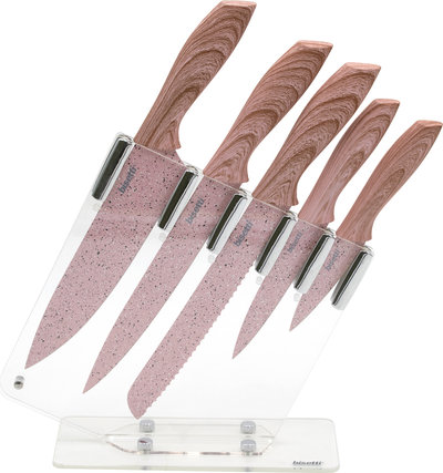 Coltelli e Taglieri Set 5 coltelli "Stonerose" manici design legno rosa