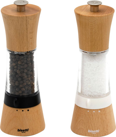 Accessori per la tavola Set Macina sale e Pepe, corpo acrilico testa e zoccolo naturale, 18 cm