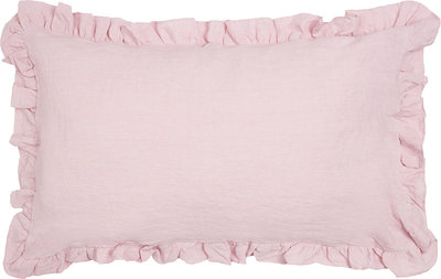 Cuscini e Federe Federa Con Volani Arricciati Puro Lino Stonewash Rosa Perla