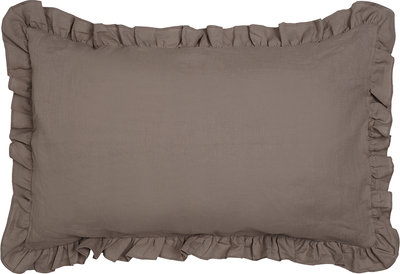 Cuscini e Federe Federa Con Volani Arricciati Puro Lino Stonewash Tortora