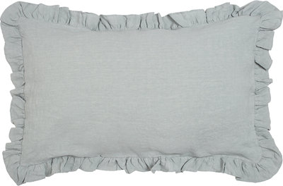 Cuscini e Federe Federa Con Volani Arricciati Puro Lino Stonewash Grigio Fumo