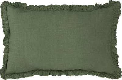 Cuscini e Federe Federa Con Volani Arricciati Puro Lino Stonewash Oliva