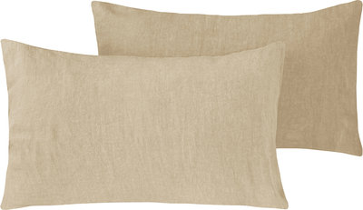 Cuscini e Federe Coppia Federe Puro Lino Stonewash Sabbia