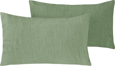 Cuscini e Federe Coppia Federe Puro Lino Stonewash Oliva