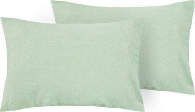 Cuscini e Federe Coppia Federe Puro Lino Stonewash Verde Delicato