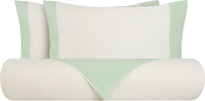 Copripiumini Parure Copripiumino Misto Lino Naturale Con Applicazione Verde Delicato