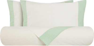Biancheria Letto Parure Letto Misto Lino Naturale Con Bordi Verde Delicato