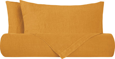 Biancheria Letto Parure Letto Puro Lino Stonewash Ocra