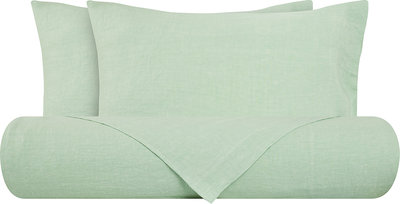 Biancheria Letto Parure Letto Puro Lino Stonewash Verde Delicato