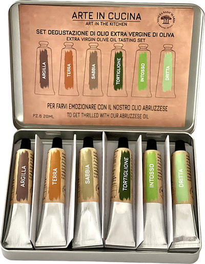 Olio aromatizzato Set 6 Tubetti Olio Extra Vergine di Oliva 20 ml TSI 633 in scatola scatola Latta