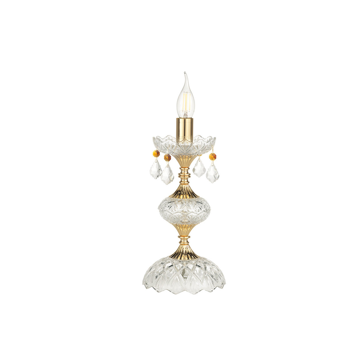 Lámpara de mesa DALLAS de vidrio y cristal transparente, oro