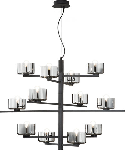 Lampade a sospensione Sospensione FIGARO 12 in metallo e vetro soffiato, nero