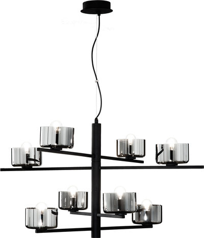 Lampade a sospensione Sospensione FIGARO 8 in metallo e vetro soffiato, nero