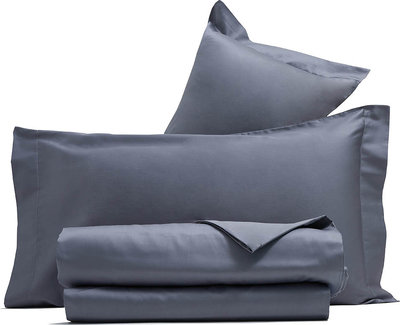 Biancheria Letto Completo Letto Raso Grigio Fumo Con Federe A Due Volani