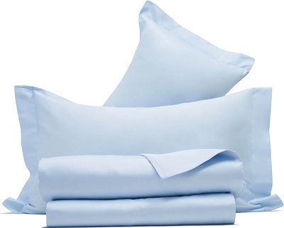 Biancheria Letto Completo Letto Raso Azzurro Con Federe A Due Volani