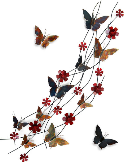 Oggetti decorativi Adm - Quadro in Metallo 'fiori e Farfalle'