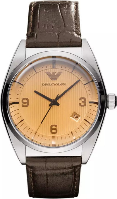 Orologi Orologio da Polso Uomo Armani con cinturino in pelle e quadrante ambrato