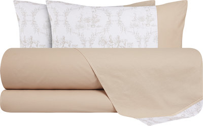 Biancheria Letto Completo letto bifaccia in cotone Toile de Jouy Camargue/Sabbia