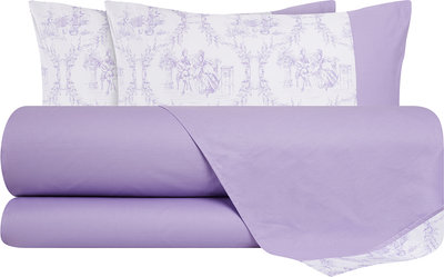 Biancheria Letto Completo letto in cotone, lenzuolo Glicine Toile de Jouy Violetto