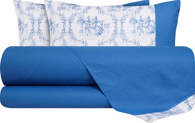 Biancheria Letto Completo letto in cotone, lenzuolo Bluette Toile de Jouy Olimpia