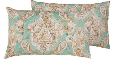 Cuscini e Federe Coppia di federe bifaccia in cotone Paisley verde/sabbia