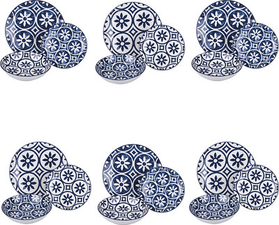Servizi Tavola Servizio piatti 18 pezzi in ceramica, 6 posti tavola in 2 diversi decori, Paxos