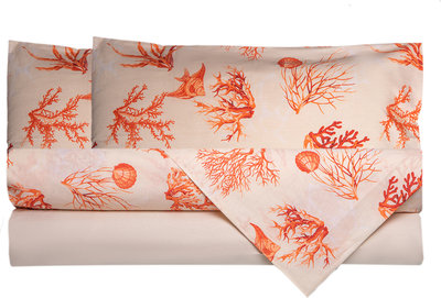 Biancheria Letto Completo Letto Cotone Allover Coralli Rossi/Panna