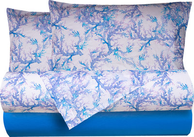 Biancheria Letto Completo Letto Cotone Corallo Acquerello/Bluette