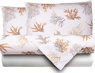 Biancheria Letto Completo Letto Cotone Corallo Ocra Su fondo Bianco/Bianco