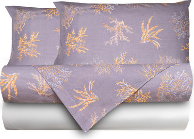 Biancheria Letto Completo Letto Cotone Corallo Ocra Su fondo Grigio/Grigio Perla