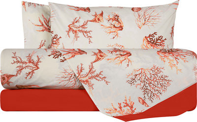 Biancheria Letto Completo Letto Cotone Coralli Rossi Con Bordo Rosso Corallo/Rosso Corallo