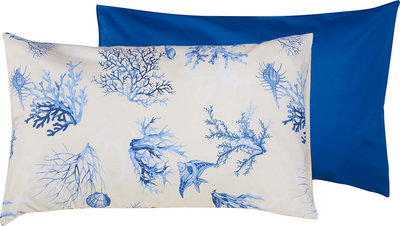 Cuscini e Federe Coppia di Federe Bifaccia Cotone 50x80 Coralli Blu/Bluette