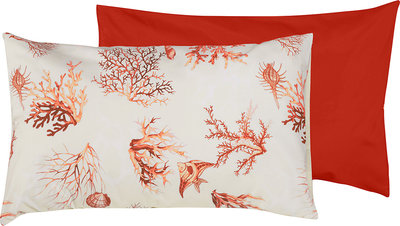 Cuscini e Federe Coppia di Federe Bifaccia Cotone 50x80 Coralli Rossi/Rosso Corallo