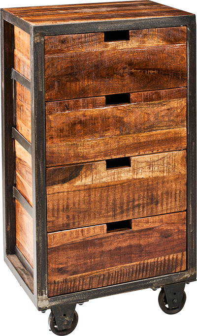 Cassettiere Bristol - cassettiera 4 cassetti in legno con ruote