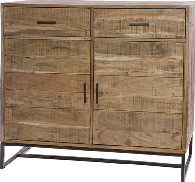 Credenze e madie Credenza alta 2 cassetti e sportelli in legno e metallo
