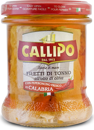 Tonno in olio d'oliva 12 vasetti - Callipo filetti tonno con peperoncino in vetro