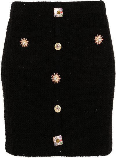 Lunghe Black Jewel Button Knit Mini Skirt Pf24128skb