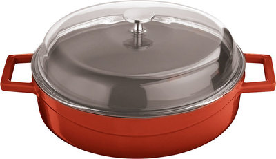 Casseruole E Pirofile Casseruola 2 M C/Cop Cm 28 Lt 3,4 Ghisa Vetro Rosso